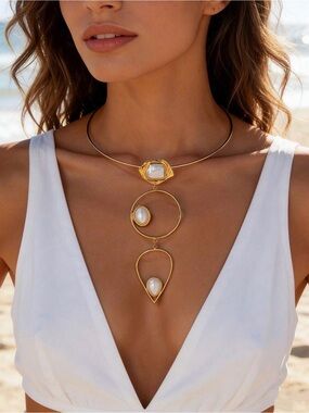 Gold-Tone Pearl Drop Choker Necklace